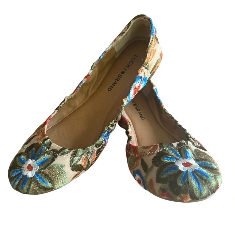 Lucky Brand Floral Embroidered Multicolored Ballet Flats Size 9.5 m - Picture 1 of 7